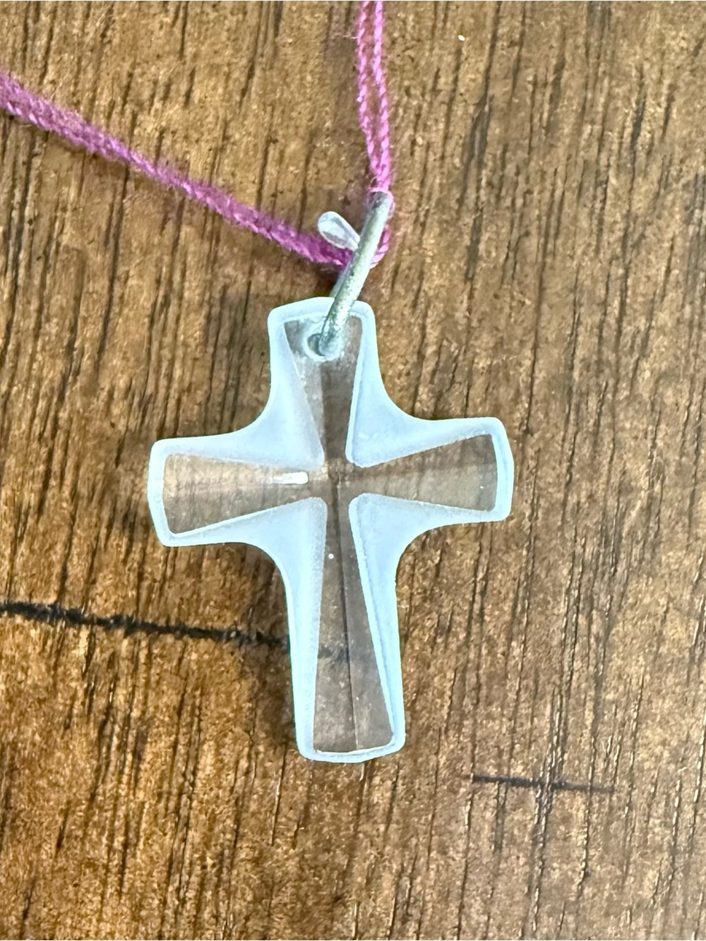 Clear Frosted Glass Cross Pendant Necklace - White
